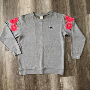 Victoria’s Secret Pink Floral Grey Campus Crew Sweatshirt Pullover